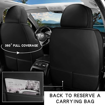 INZU Cute Cartoon Rabbit Comfortable Car Seat Covers with Waterproof PU Leather Suitable for Most 5 Seats Cars SUV and Pick-up Truck Universal Fit Set (Black) - color: Black