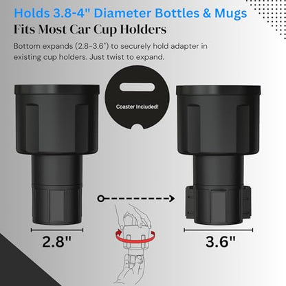Swigzy Extra Wide Car Cup Holder Expander - Made for Yeti 14oz & 46oz Rambler, Hydro Flask 24oz Mug, RTIC 36oz Bottles - Adapter Insert Extender Expandable and Adjustable - color: Black, size: Holds Yeti 14 & 46 oz