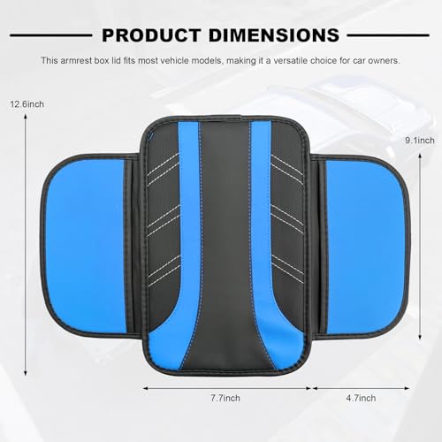 Car Center Console Cover, Leather Auto Arm Rest Protector Cushion with 2 Side Storage Bags, Universal Armrest Cushion Pad Middle Console Cover for SUVs Sedans Trucks (Blue) - color: Blue