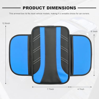 Car Center Console Cover, Leather Auto Arm Rest Protector Cushion with 2 Side Storage Bags, Universal Armrest Cushion Pad Middle Console Cover for SUVs Sedans Trucks (Blue) - color: Blue