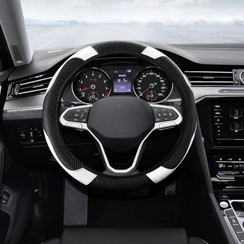 Car Steering Wheel Cover, Steering Wheel Protector, Universal 14.5-15 Inch Microfiber Leather Breathable Auto Steering Wheel Covers, Carbon Fiber Steering Wheel Cover for Women Men (White) - color: White