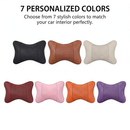 Car Pillow for Car Neck Pillow for Driving Seat Leather Neck Support Soft Cushion Support Head-Rests for Vehicle Sleeping with Elastic Adjustment Strap 2PCS (Neck, Red)
