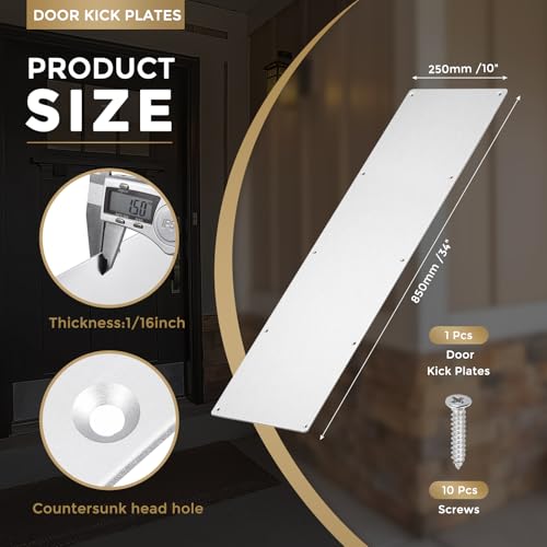 uxcell Door Kick Plate, 10 x 34 Inches Anodized Aluminum Kick Plate Door Plate, 1.5mm (1/16 Inch) Thickness, for Exterior Front Door or Back Door, Silver (Single Pack) - color: Silver, size: 10 x 34 Inch