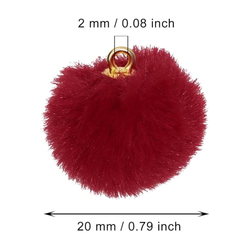 Tupalizy 50PCS Fluffy Pom Poms Charms Soft Fuzzy Faux Fur Puff Ball Pendant for Keychains Bracelets Earrings Jewelry Making Tassels Bags DIY Crafts Party Favors Gifts Accessories - color: Wine Red