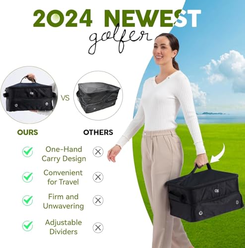 Odor-Absorbing 2-Layer Large Golf Trunk Organizer with Activated Carbon Fabric - Water-Resistant Golf Shoe Bag for Shoes Balls Tees Clothes Gloves Golf Accessories, Fathers Day Dad Gifts for Men