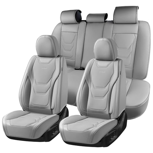 Coverado Car Seat Covers Full Sets, 5 Piece Car Seat Protector Waterproof Leather Seat Cushion Universal Fit for Truck Automotive Vehicles Gray - color: Gray, size: Full Set