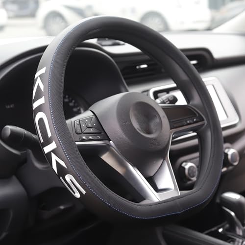 XITER Leather Steering Wheel Cover for Nissan Kicks 2018-2026,with Kicks Logo - color: Kicks 2018-2026,With "Kicks" LOGO