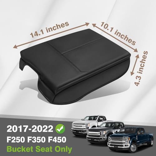 Center Console Armrest Cover Fit for Ford F150 2015-2020 & F250 F350 F450 2017-2022 & Expedition 2018-2024 Accessories, Armrest Pad Console Lid Cushion Vegan Leather 1-Inch Thick(Bucket Seat) - size: 4) 17-22 |F250/F350/F450| Bucket Seat, +Thick