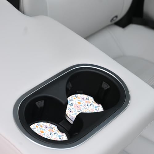 Pink Flowers Car Coasters for Drinks Absorbent,2 Pack Cup Holders,2.56" Ceramic Stone & Non-Scratch Cork Base Coasters,Auto Accessories for Women & Men. - color: Pink Flowers