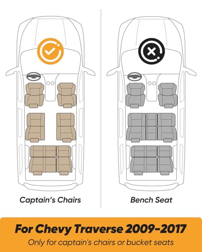 All Weather Floor Mats & Cargo Liner Custom Fit for Chevy Traverse 2009-2017 (Only Fits Captain's Chairs), Front 2nd Backrest Trunk Mats for Buick Enclave 2009-2017, TPE Anti-Slip Car Accessories