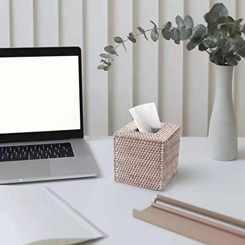 Rattan Tissue Box Cover Square, Hand Woven Wicker Tissue Holder, 5.5 x 5.5 X 5.7 inch, Whitewash - color: Whitewash, size: Square (5.7"H)