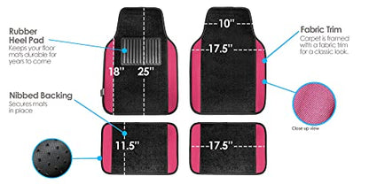 FH Group Light & Breezy Cloth Seat Full Car Seat Covers (Airbag & Split Ready) with Carpet Floor Mats- Universal Car, Truck, SUV, or Van (Pink/Black) FB030115 - color: Pink