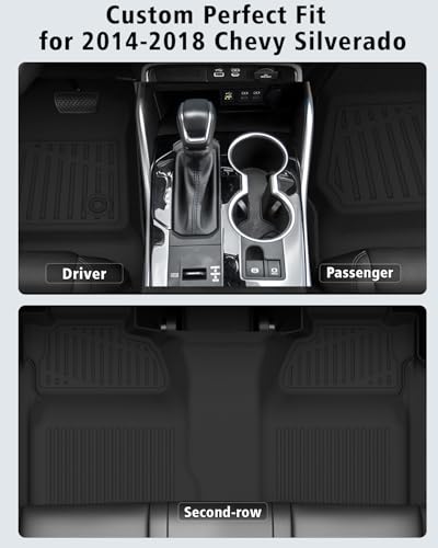 Floor Mats for 2014-2018 Chevy Silverado/GMC Sierra 1500 Crew Cab & 2015-2019 Silverado/Sierra 2500 HD/3500 HD Crew Cab,All Weather TPE Floor Liners Custom Fit for Chevy Silverado Full Set Car Mats - size: for 2014-2018 Chevy Silverado Floor Mats
