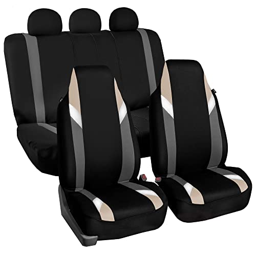 FH Group Automotive Protector Seat Covers Universal Fit Full Supreme Modernistic Beige Set Seat Cover, 1-Piece Front Seat Covers, Airbag Compatible, Split Bench Rear Car Seat Cover for SUV, Sedan - color: Beige, style: Full Set