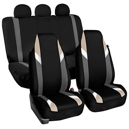 FH Group Automotive Protector Seat Covers Universal Fit Full Supreme Modernistic Beige Set Seat Cover, 1-Piece Front Seat Covers, Airbag Compatible, Split Bench Rear Car Seat Cover for SUV, Sedan - color: Beige, style: Full Set