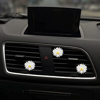 3 Pcs White Cute Daisies Car Clip, Flowers Car Charm Air Vent Accessories Cute Automotive Interior Trim Decorations Gift for Girls & Women Car Interior Accessories,Automotive Air Fresheners