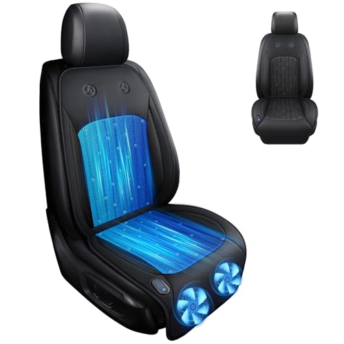 Cooling Car Seat Cover with 2 Powerful Turbo Fans – 12V-24V Ventilated Car Seat Cushion, 3-Speed Breathable Cooling Pad for Sweaty Back, Universal Fit for Car SUV Truck (Black)