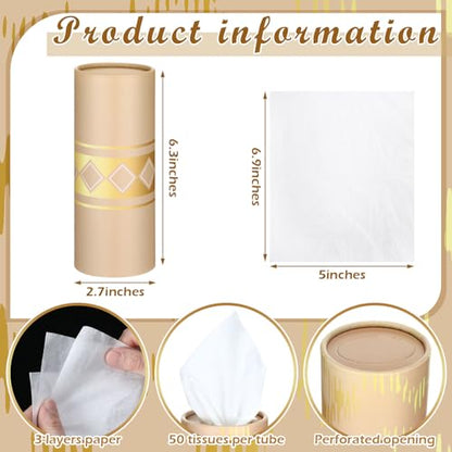 12 Pack Car Tissue Cylinder Holder Bulk with 3 Ply Facial Tissues, Round Napkin Holders for Car Cup Holder Cylinder Travel Paper Tubes Bulk Round Napkin Boxes Packs(Modern Gold Line) - style: Modern Gold Line