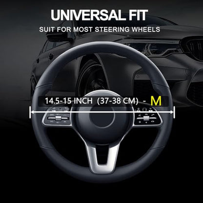 Leather Car Steering Wheel Cover, Non-Slip Car Wheel Cover Protector Breathable Microfiber Leather Universal Fit for Most Cars(Black) - color: Black