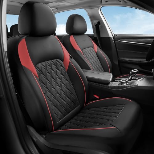 Coverado Automotive Seat Covers, Faux Leather Seat Covers Front Seat, Luxury Car Seat Covers, Seat Cushion, Front Driver Seat Covers, Car Seat Protector Truck Accessories Fit Most Cars, Black&Red - color: Black&Red, size: Front