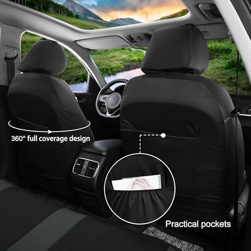 GIANT PANDA Neoprene Full Set Car Seat Covers, Leak-Proof & Waterproof Front&Rear/Back Car Seat Protector Fit 95% Cars Sedans SUV（Grey/Gary+Black） - color: Grey&Black, size: Full Set