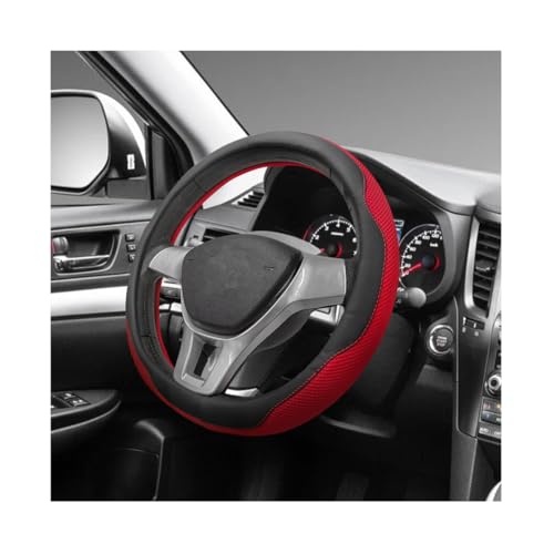 Microfiber Leather Steering Wheel Cover, Breathable Steering Wheel Protector with Anti-Slip Inner Ring, Universal 14.5"-15" Car Wheel Cover Auto Interior Decor for Men Women (Red) - color: Red