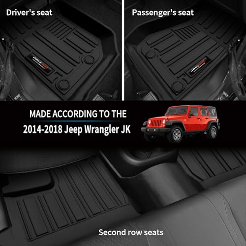 All Weather Floor Mats & Cargo Liner for 2007-2018 Jeep Wrangler JK Accessories TPE Rubber Mat (for 2007-2018 Jeep Wrangler JK 4 Door) - color: for 2007-2018 Jeep Wrangler JK 4 Door