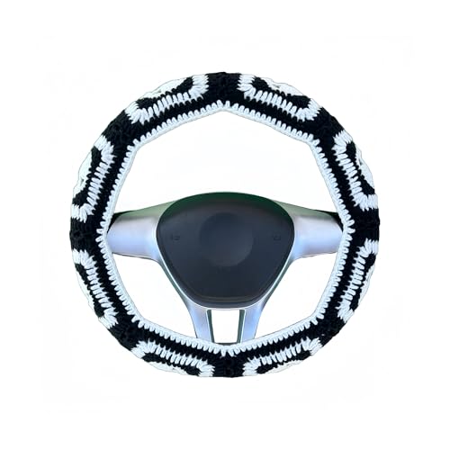 Crochet Steering Wheel Cover,Handmade Rock and Roll Skull Steering Wheel Cover, Skull Wheel Covers Cool Girl & Men, Skeleton Wheel Covers 14-15 in (A Wheel Cover) - color: A wheel cover