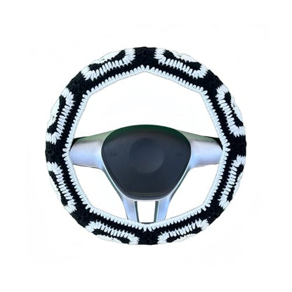 Crochet Steering Wheel Cover,Handmade Rock and Roll Skull Steering Wheel Cover, Skull Wheel Covers Cool Girl & Men, Skeleton Wheel Covers 14-15 in (A Wheel Cover) - color: A wheel cover