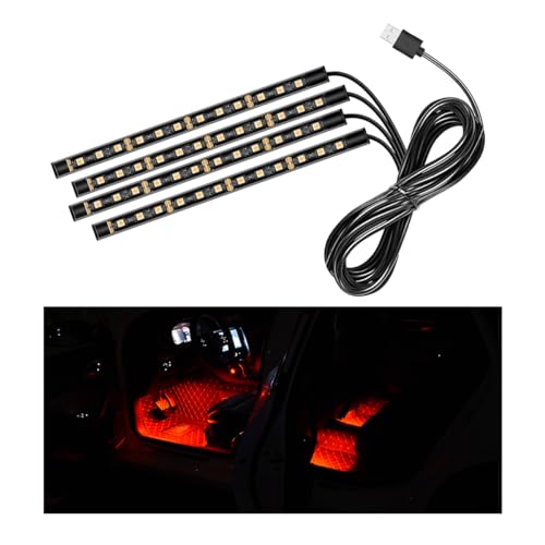 Car LED Strip Light, 48 LEDs RGB Neon Interior Atmosphere Lights, 12V Under Dash Ambient Night Light, USB Port Auto Interior Decorative Lamp, Universal Car Accessories (Red) - color: Red, size: 48 LED, USB Port