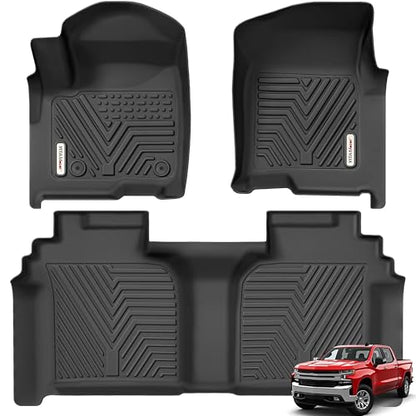 YITAMOTOR Floor Mats for 2019-2026 Chevrolet Silverado/GMC Sierra 1500 & 2020-2026 Chevy Silverado/GMC Sierra 2500HD/3500HD Crew Cab With Underseat Storage Box Bucket Seat, 1st & 2nd Row, Black - style: 2019-2026 w/ Rear Under Seat Storage Box