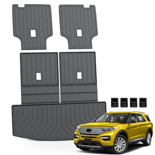 KUST Trunk Cargo Mat for Ford Explorer 2020-2025 2026 (6 Seats), TPE Rubber Rear Cargo Liner with 2nd/3rd Row Backrest Mat for Explorer Accessories All Weather Back Seat Protector Cover - style: Explorer 2020-2026 │ Trunk + Backrest Mat