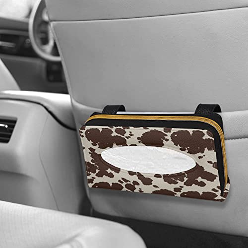 Biyejit Brown Cow Print PU Leather Car Tissue Holder, Classic, Rectangular - color: Brown Cow Print, size: 1 Pack