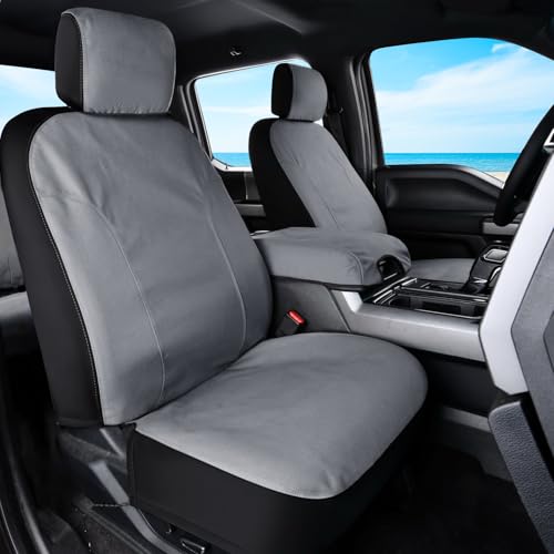 Coverado Front Seat Covers, Waterproof Canvas Seat Protector for Car Seat Cushions for Kids & Dogs, Seat Covers Compatible with 2015-2026 Ford F150 & 2017-2026 Ford F250 F350 F450(Gray, 2PCS) - color: Gray, size: Front
