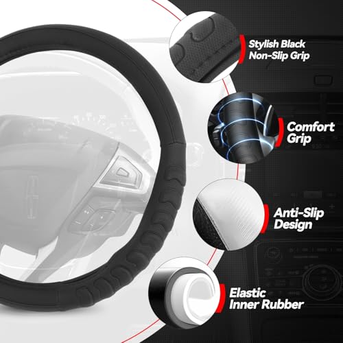 Auto Dynasty Steering Wheel Cover, Breathable Microfiber Leather Car Steering Wheel Protector with Non-Slip Grip Pattern, Inner Rubber Lining, [14 1/2 to 15 Inches] Universal Fit Cars Trucks SUVs - color: 3D Texture A