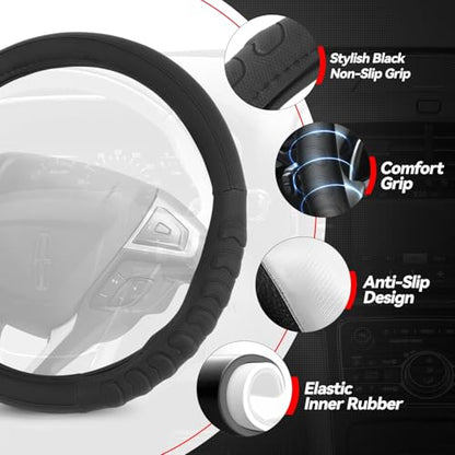 Auto Dynasty Steering Wheel Cover, Breathable Microfiber Leather Car Steering Wheel Protector with Non-Slip Grip Pattern, Inner Rubber Lining, [14 1/2 to 15 Inches] Universal Fit Cars Trucks SUVs - color: 3D Texture A
