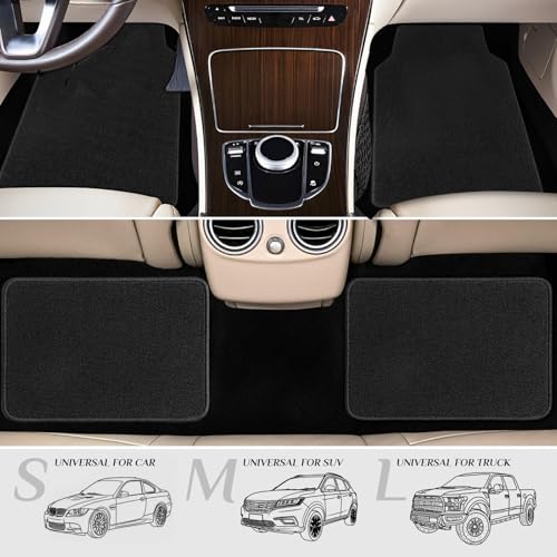 Premium Carpet Car Floor Mats - 4-Piece All-Weather Set with Vinyl Heel Pad - Universal Fit Floor Liners for SUV, Sedan, Van - Anti-Slip Backing, Black - color: Black1
