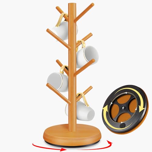 Mug Holder Tree,New Upgraded 360° Rotated 8 Hooks Coffee Cup Holder for Counter,Wood Coffee Mug Rack Standing for Co ffee Bar Accessories and Kitchen Home Organizer(Brown) - color: Brown