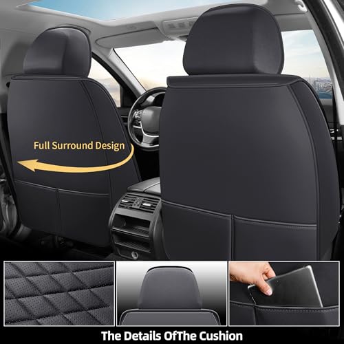 Car Seat Covers 5-Piece Full Set Durable Leather, Anti-Slip Waterproof Car Accessories Custom Fit for Most Cars, SUV & Sedan（Black）