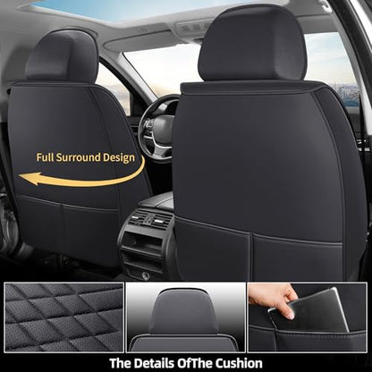 Car Seat Covers 5-Piece Full Set Durable Leather, Anti-Slip Waterproof Car Accessories Custom Fit for Most Cars, SUV & Sedan（Black）