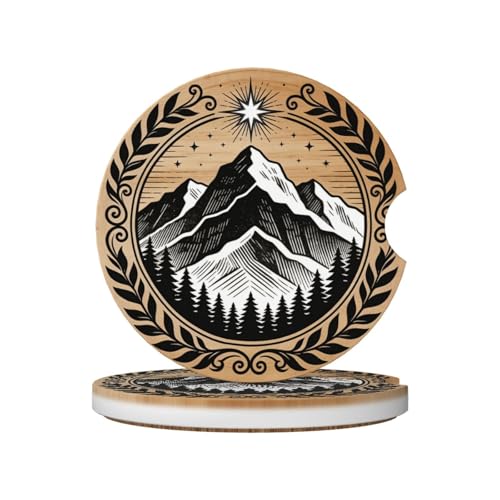 Mountain Tree Star Wood Grain 2 Pack Car Cup Holder Coasters Absorbent Ceramic Drink Coasters 2.56" Universal Anti Slip Cup Mat with Finger Notch Auto Accessories Interior for Women Men - color: Pink