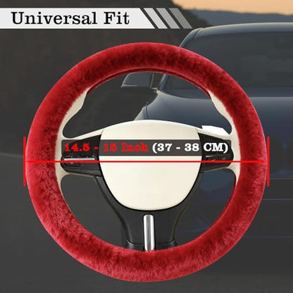 Furry Warm Steering Wheel Cover, Universal 14.5-15 Inch Winter Plush Warm Steering Wheel Cover, Soft Fluffy, Anti-Slip Design, Soft Texture (Red) - color: Red Plush
