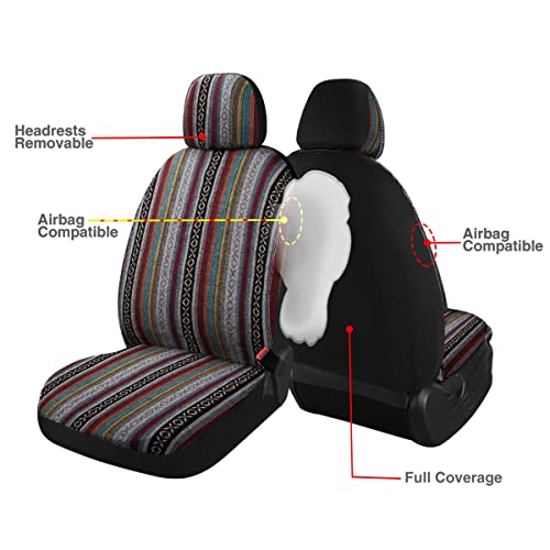Baja Saddle Blanket Car Seat Covers 4PCS Front, Breathable and Washable Striped Woven Automotive Vehicle Seat Cover, Universal Seat Cover for Sedan, SUV, Truck, Airbag Compatible