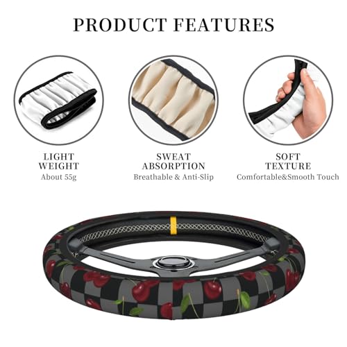 Red Cherry Steering Wheel Cover Car Accessories - color: Red Cherry Black Grey Checkered