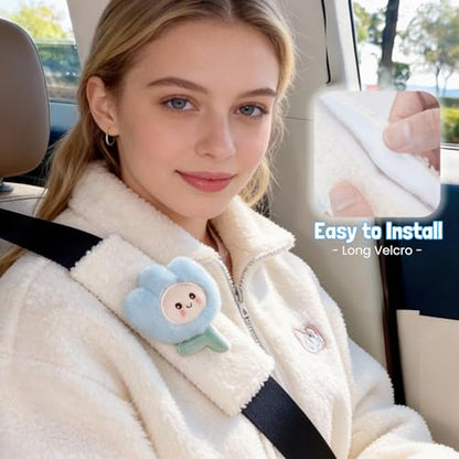 4 PCS Seat Belt Cover Pad, Cute Flower Floral Seatbelt Covers, Winter Plush Fluffy Soft Seatbelt Cushion, Car Seat Strap Pads (4 Colors)