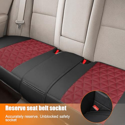 Leather Car Seat Cover, Vehicle Rear Bottom Seat Protector Pad, Full Surrounded Waterproof Auto Seat Protective Cushion, Universal Fit（Black/Red） - color: Rear/Black&Red