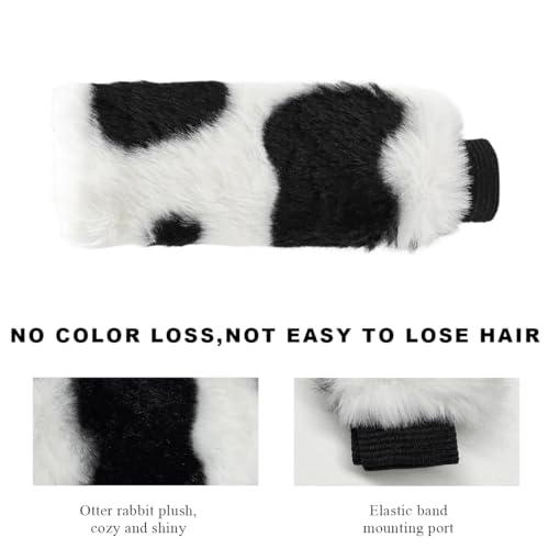 Cow Print Car Accessories Set, Fluffy Cow Print Plush Steering Wheel Cover, Gear Shift Cover, Warm Fuzzy Console Armrest Pad & Handbrake Cover, Car Decoration Accessories (Handbrake Cover) - color: Handbrake Cover