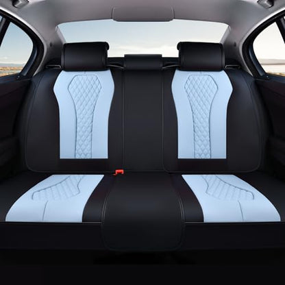 Coverado Car Seat Covers, Back Car Seat Cover, 3-Pieces Leather Seat Cover, Luxury Car Seat Cushion, Luxury Seat Cover Seat Protector Universal Most Cars Trucks SUV - color: Black/Blue