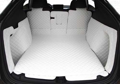 White Cargo Mat Compatible with Tesla Model Y 5-Seat Full Coverage Trunk Liner 2020-2025 (Rear Cargo Cover+Back Seat Protector+High Sides Panel Protector+Door Sill Protector) - color: White, size: 2020-2025 Full Coverage Cargo Mat