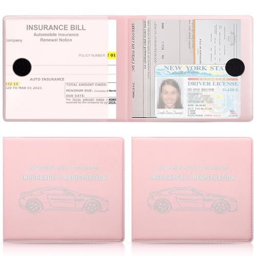 UYYE Car Registration and Insurance Card Holder, Vehicle Glove Box Car Organizer, Interior Car Accessories for Documents, Cards, License - 2 Pack - color: Pink